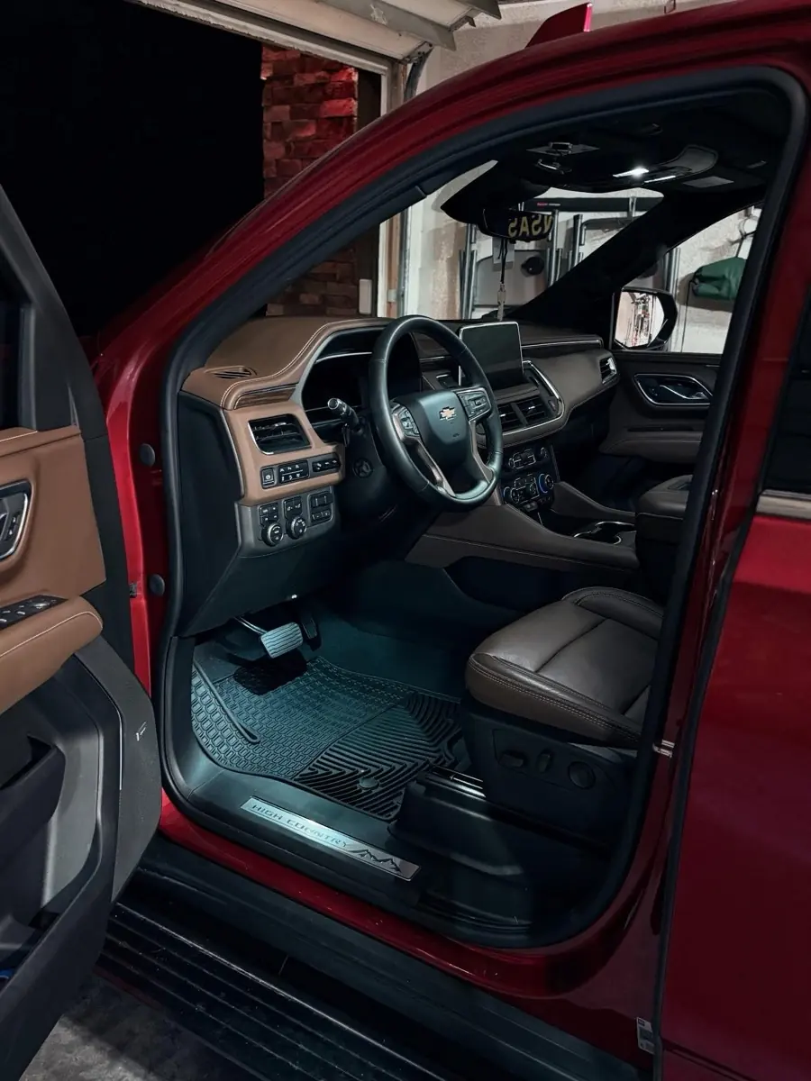 Chevy Tahoe High Country luxury interior detail, premium leather trim mobile detailing Johnson County Kansas