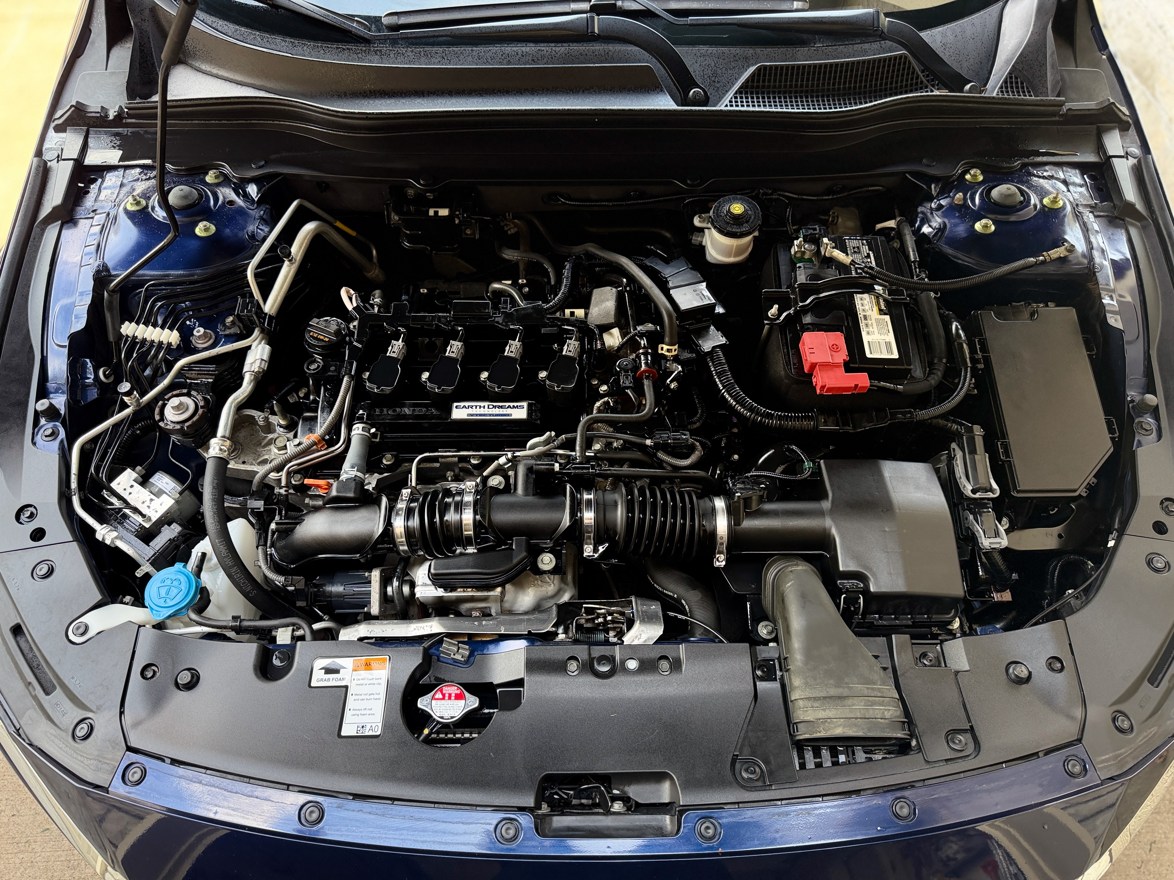 Honda Accord engine bay after professional detail — completely clean and dressed — Premier Detailing LLC Johnson County Kansas